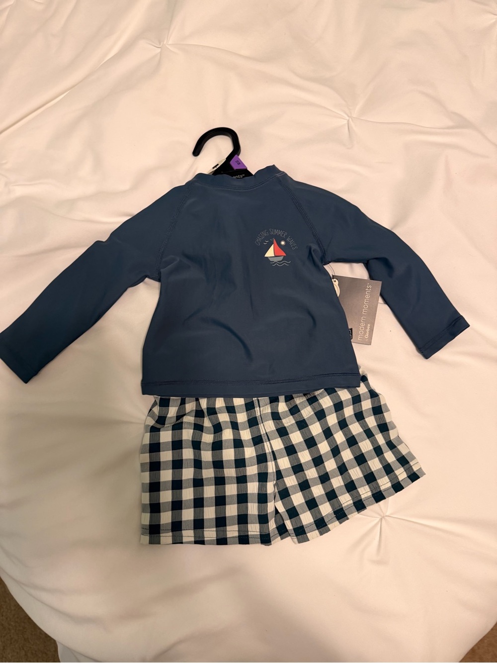 Gerber Navy Blue Rash Guard and Navy Check Swim Shorts